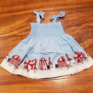 Janie and Jack 3-6 months blue/red smocked beach sundress with diaper cover